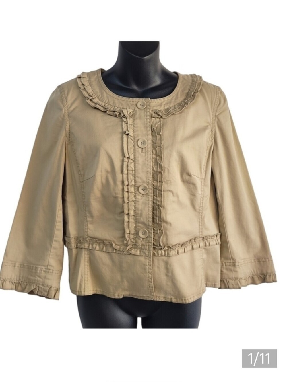 LOFT Women's Tan Ruffle Crop Blazer Jacket Size 8